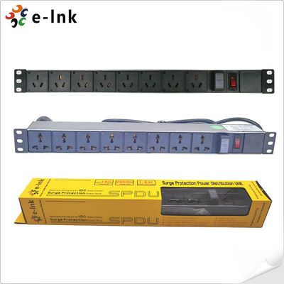 19 ইঞ্চি 1U 8 পোর্ট সার্ge সুরক্ষা PDU UL94V-0 গ্রেড শিখা প্রতিরোধী উপাদান সহ